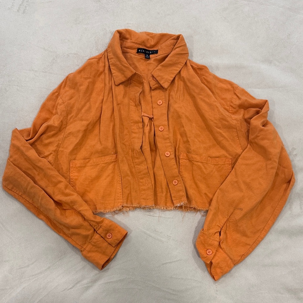 Blue Blush Orange Cropped Button-Down Shirt Jacket